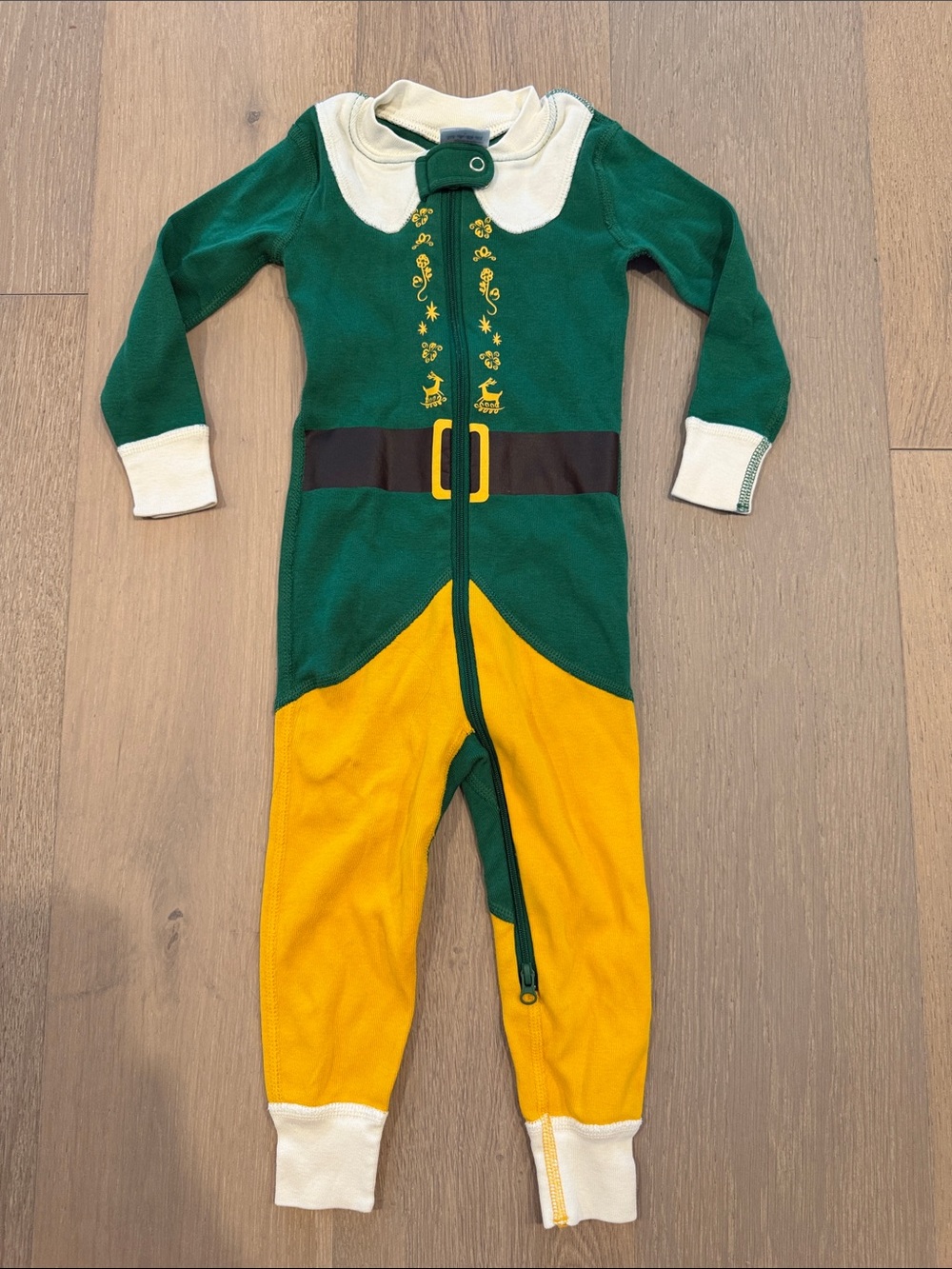Hanna Andersson Green and Yellow Elf Pajamas One-Piece